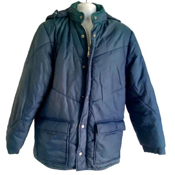Montgomery Ward Blue Parka Jacket with Removable Hood Vintage Large - Picture 3 of 16